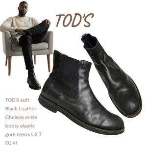 TOD'S Men's smooth Black Leather Chelsea ankle boots elastic gore US 7 EU 41
